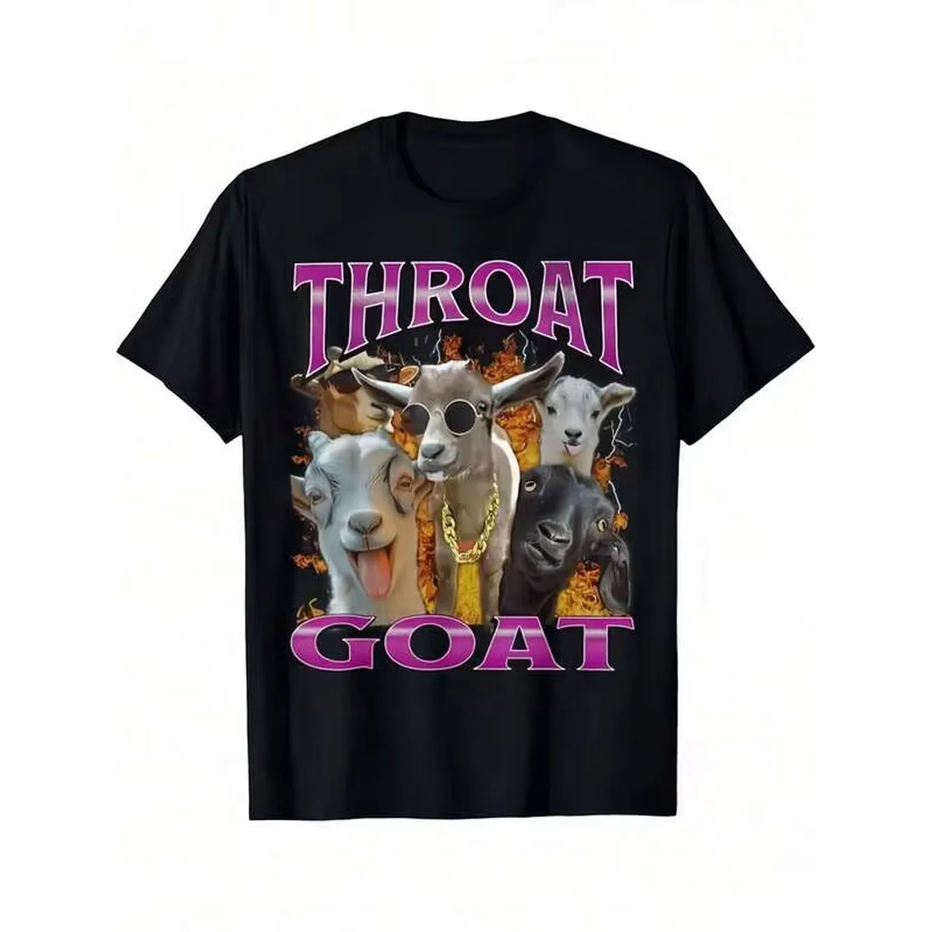 Funny Goat Group Graphic Print Men Black T Shirt, Crew Neck Medium Stretch Knit Cotton Regular Fit Casual Short Sleeve Tee Top For Men Boys