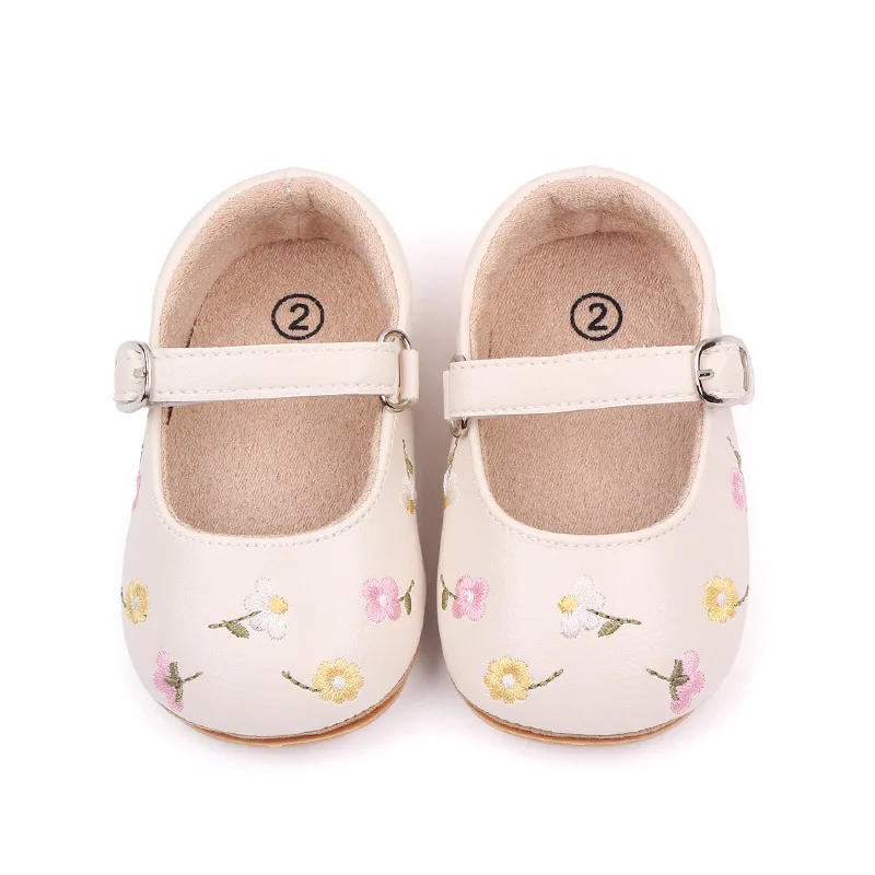 Meckior Newborn Baby Girl PU Leather Shoes Flower Princess Party Embroidered Anti Slip Rubber Sole Toddler Girls Shoes