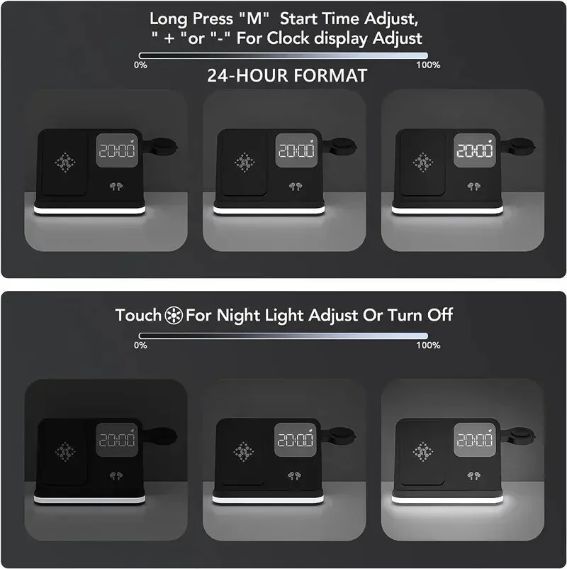 VIKEFON 6 In 1 Wireless Charger Stand LED Light For iPhone 16 15 14 13 Pro Max Apple Watch 9 8 Airpods Pro Fast Charging Station image 2