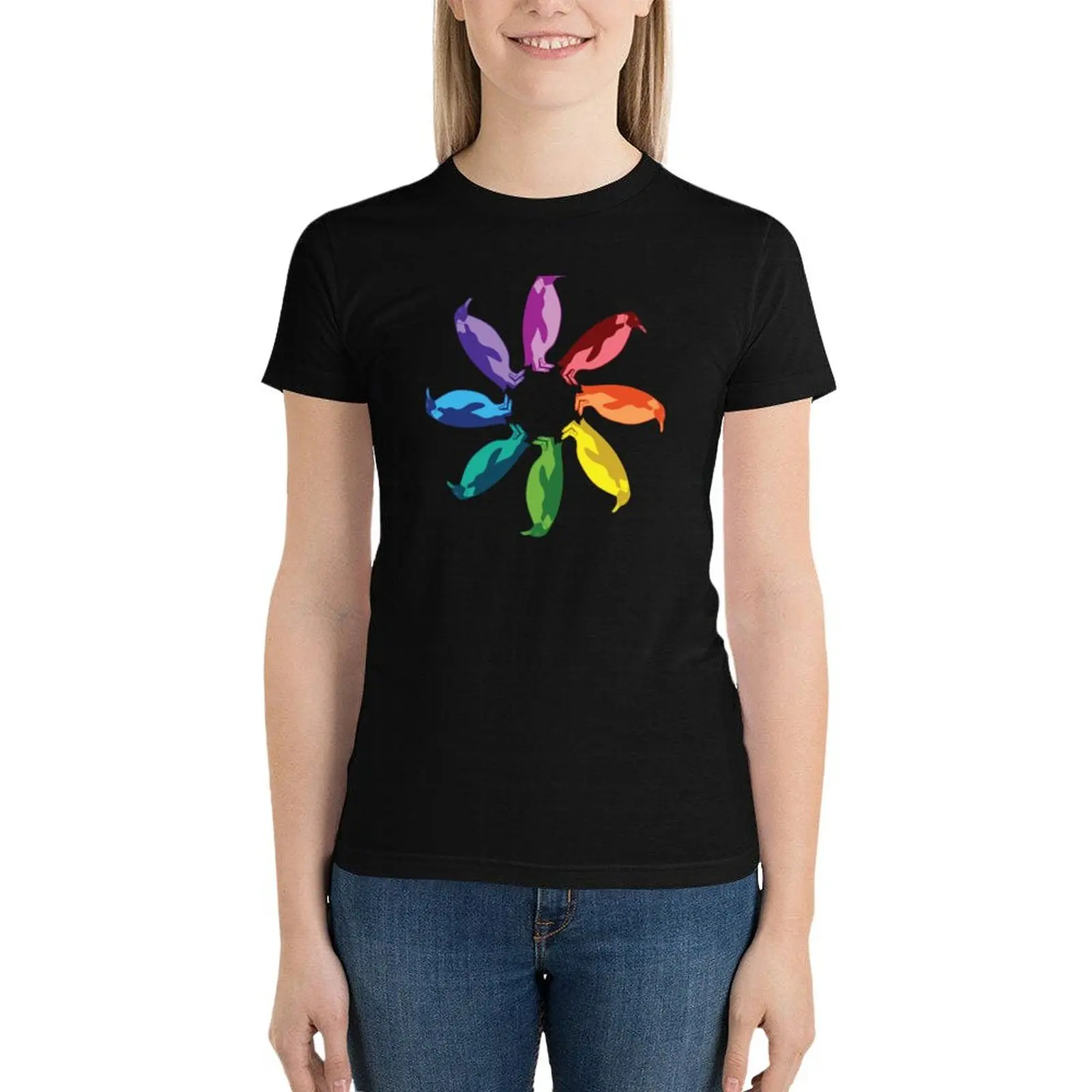 Color: Emperor Penguin Rainbow Pinwheel T-Shirt summer clothes aesthetic clothes Woman T-shirts