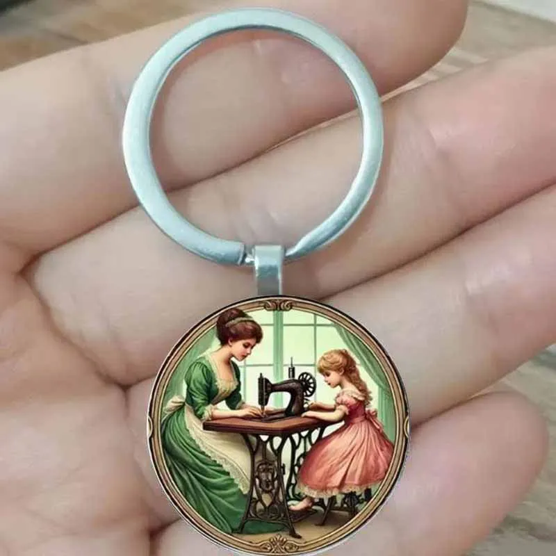 Retro Mother and Daughter Sewing Machine Keychain - Exquisite Zinc Alloy Design Pendant, Perfect Gift for Birthdays, Christmas,