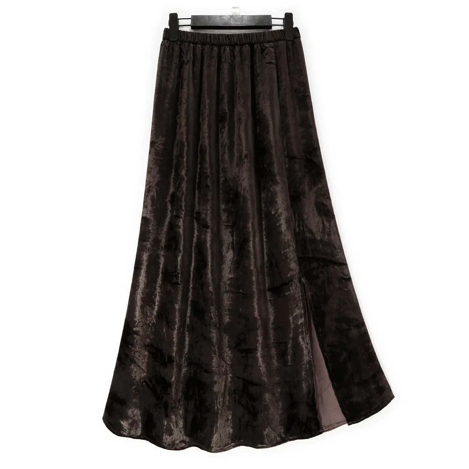 Split Mulberry Silk Velvet skirt spring and autumn women\'s 2023 gold velvet mid-length black straight one-step skirt