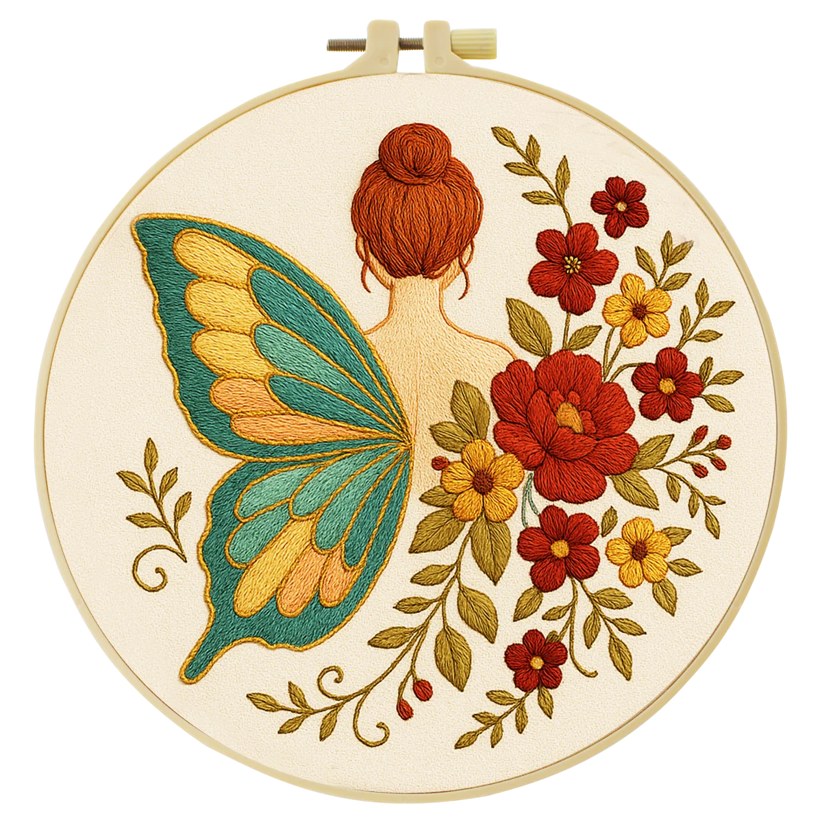 1 Stück 20X20CM/15X15CM 7,87/6,3 Zoll Schmetterling Blume Frauen-Stickerei Starter-Kit DIY-Kit DIY-Stickerei-Set Handarbeiten – Detail 3