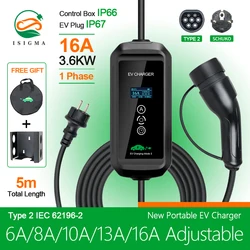 Portable EV Charger Type2 IEC62196-2 16A 3.6kw EVSE Charging Cable Type1 SAE J1772 EU Plug  Wallbox for Electric Car 5M