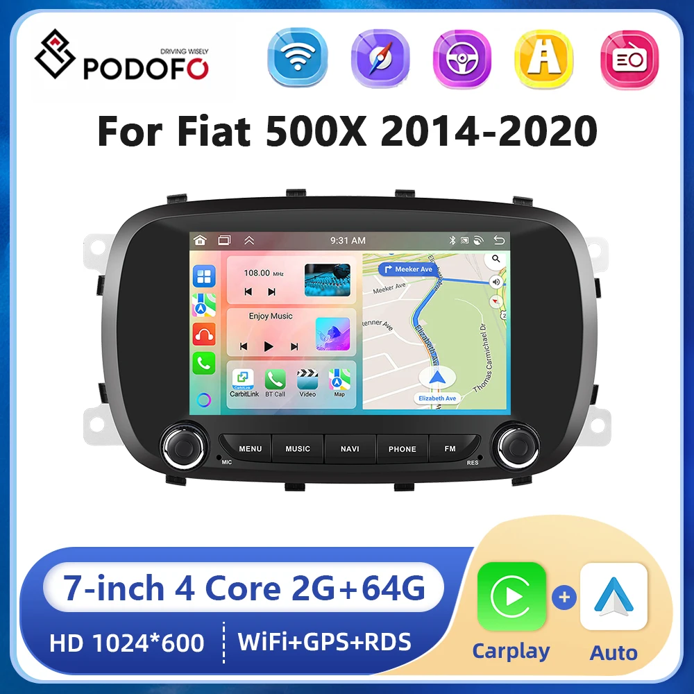 

Podofo 7inch Android 2+64G Carplay Radio For Fiat 500X 2014-2020 GPS Navigation WIFI Stereo Audio Car Multimedia Player