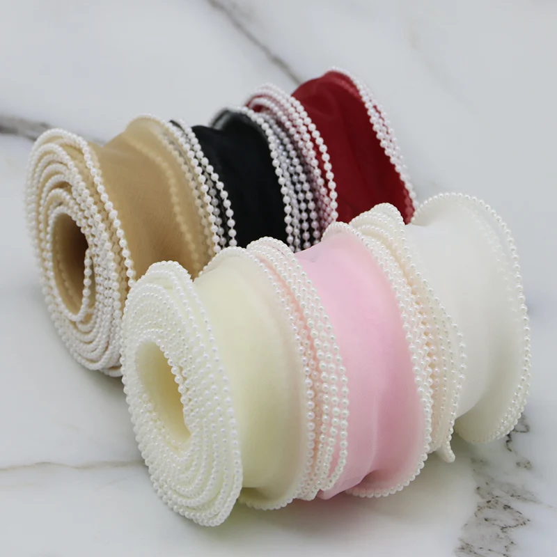 (5 Yards/Rolle) 4 cm Perlenrand Organzaband Welle Seide Spitze Kinder Haarschmuck Lolita handgemachte dekorative Geschenkbox Hochzeit – Detail 9