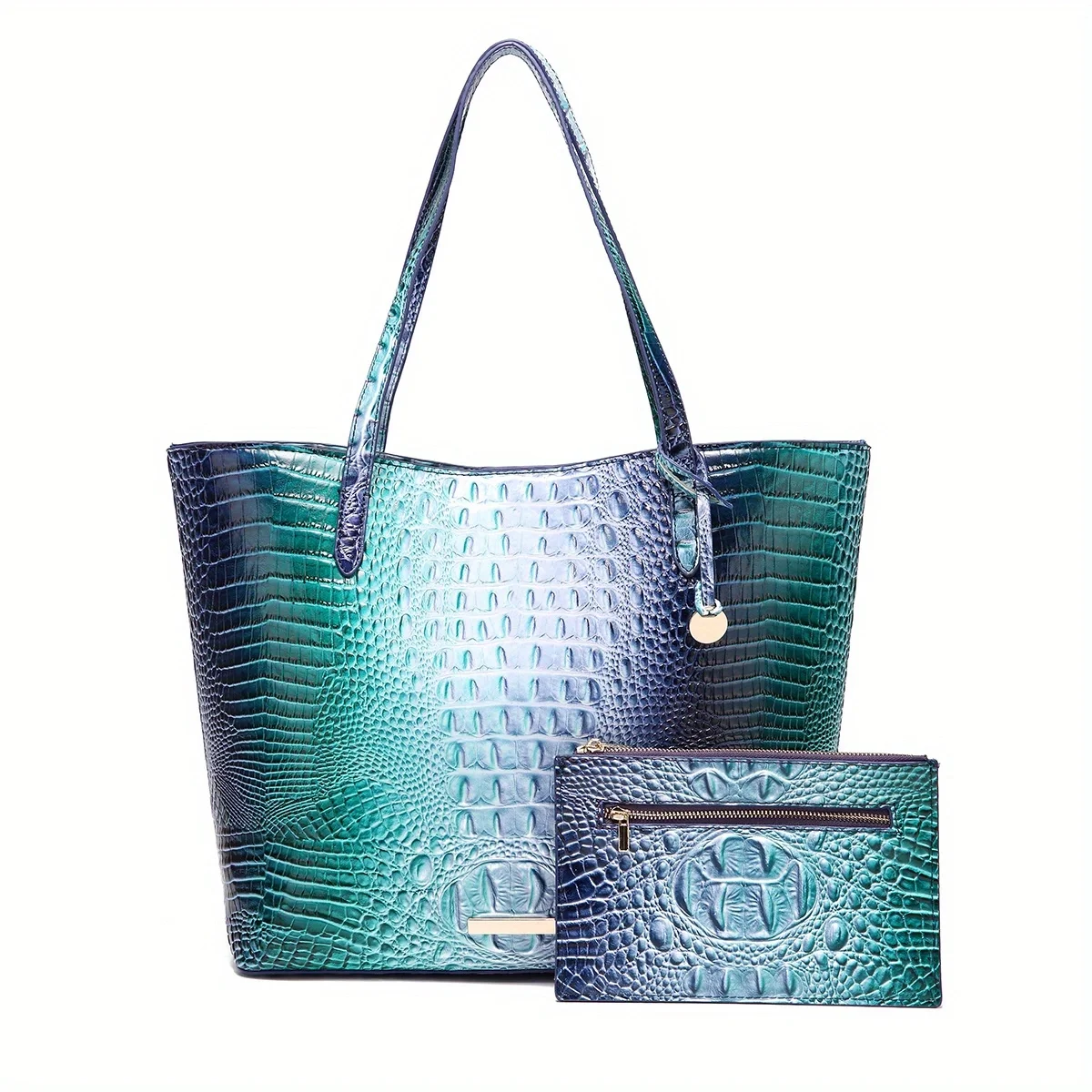 Ombre Crocodile Embossed Handbag Classic Style Tote Bag Women\'s Bag 2PCS women‘s Bag