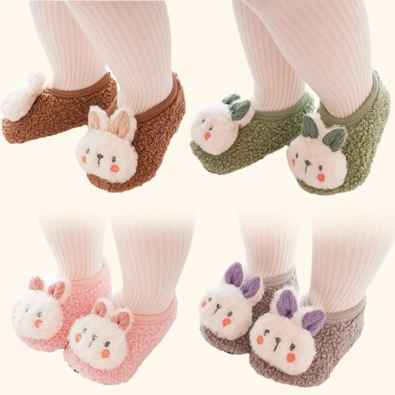 Baby Floor Socks Non-slip Cute Rabbit Pattern Baby Toddler Sock Shoes with Soft Sole Newborn Warm Winter Infant Walking Shoe