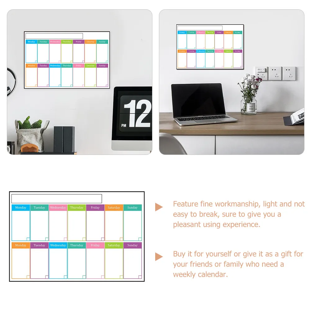 Weekly Erase Board Adhesive Dry Erase Calendar for Wall Fridge Kitchen Office Reusable Whiteboard Planner to Do List Schedule