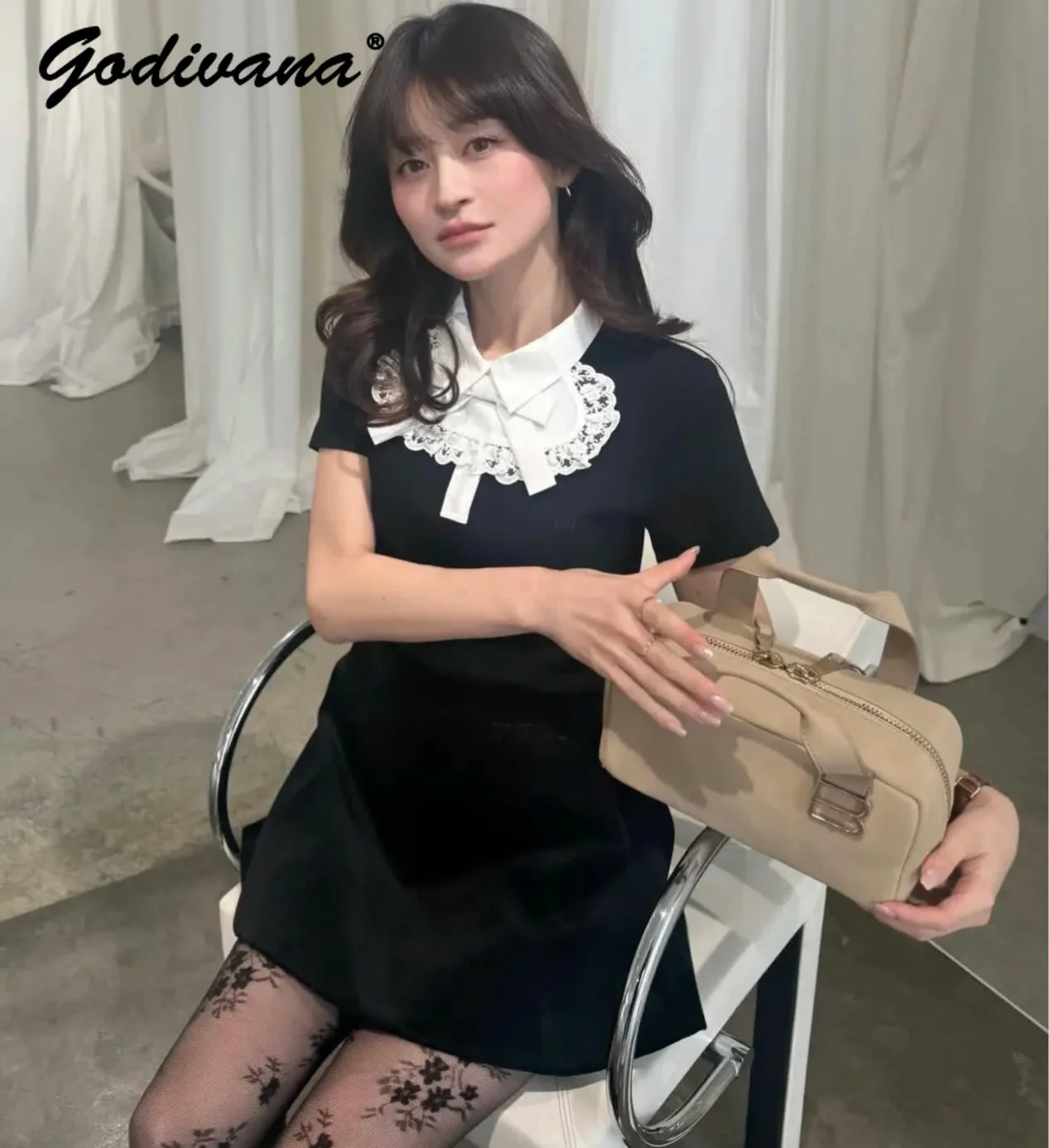

Japanese Style Sweet Lace Stitching Short Sleeve Women's T-Shirts Spring Summer New Small Lapel Elegant Ladies Shirt Tops