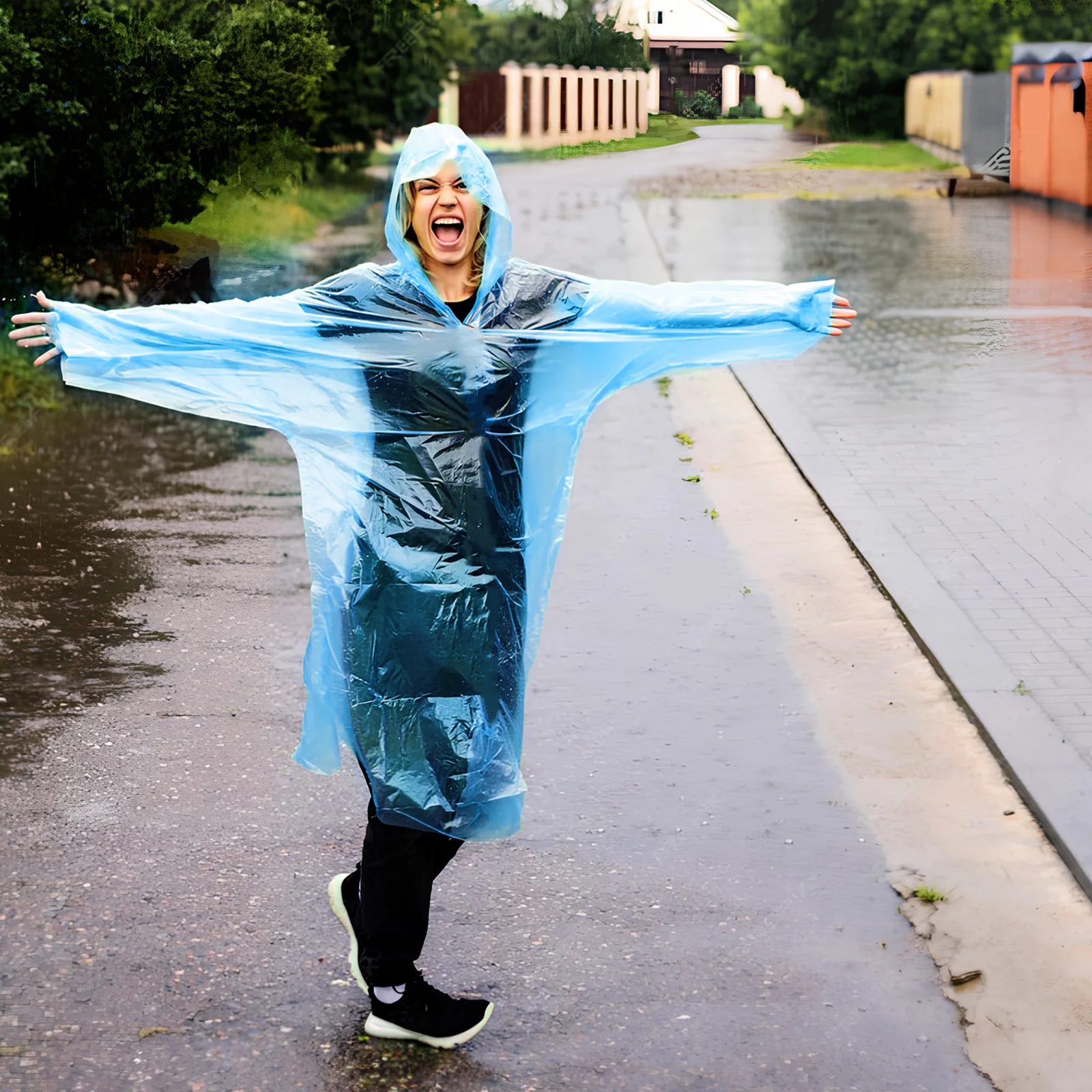 

Rain Poncho Suit Full Coverage Pe Pvc Transparent Hooded Raincoat Lightweight Foldable Protector For Adults Outdoor Hiking