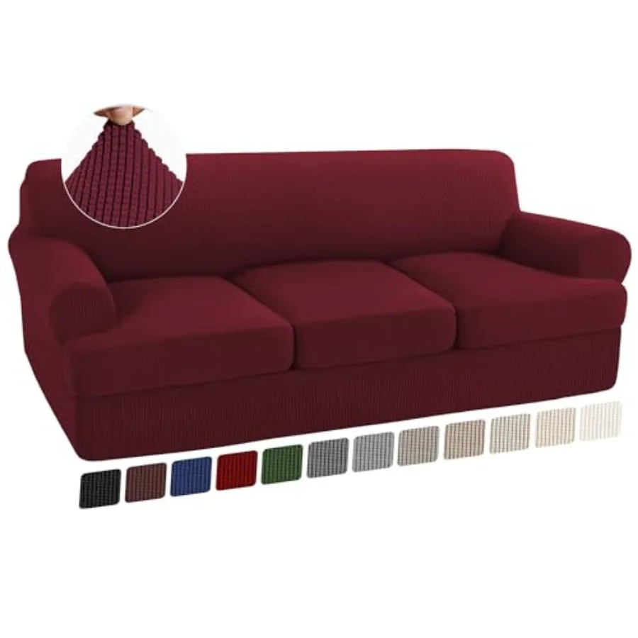 

4 Piece T Cushion Sofa Slipcovers Stretch Couch Cover Furniture Covers with 3 Individual T Cushion Covers Machine Washable 3 Cu