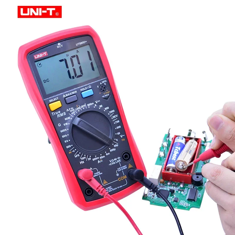 Multímetro Digital UNI-T UT890D + valores eficaces verdaderos, pantalla de 6000, rango Manual, medidor de frecuencia CA CC, probador de temperatura de capacitancia
