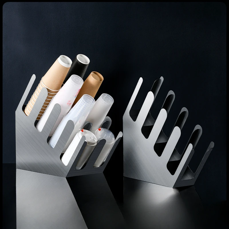 Stainless Steel Milk Tea Store Cup Holder Packing Disposable Kitchen Paper Cups Straw Storage Box Bar Cup Holder Placement Racks