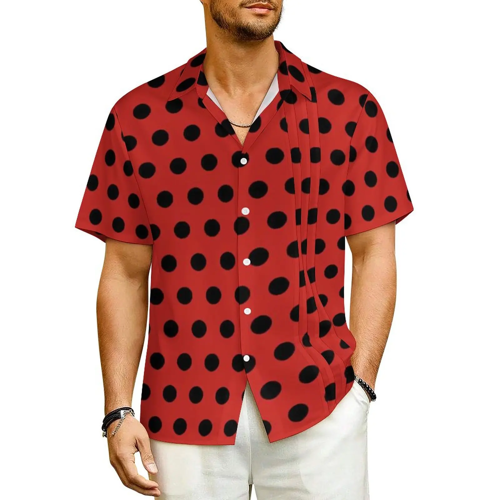 

Red And Black Polka Dot Vacation Shirt Men Polkadots Vintage Elegant Casual Shirts Hawaii Short Sleeve Harajuku Oversize Blouses