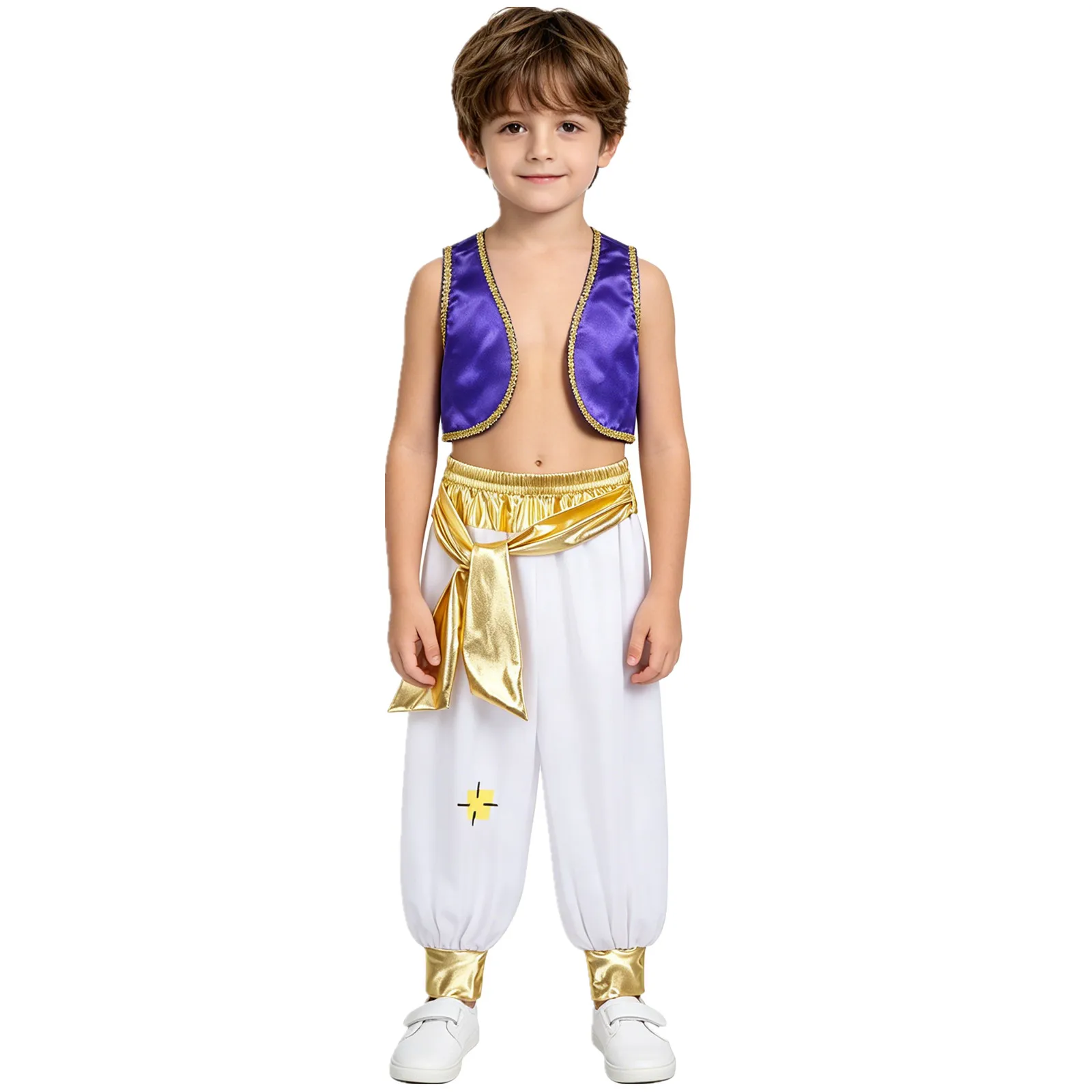 Boys Halloween Theme Party Arabian Prince Dress Up Costume Vest with Pants Set Toad Game Character Lamp Elf Role Play Outfit