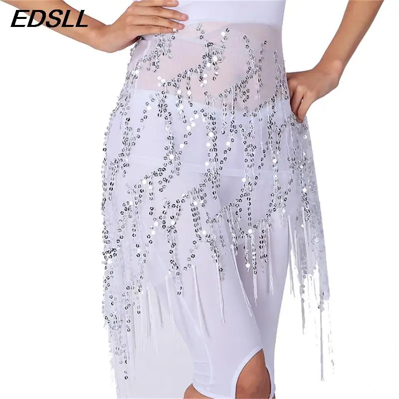 Mulheres dança do ventre lantejoulas borla cinta hip cachecol senhoras dança indiana borla lantejoulas triângulo cachecol cintura corrente acessórios de dança