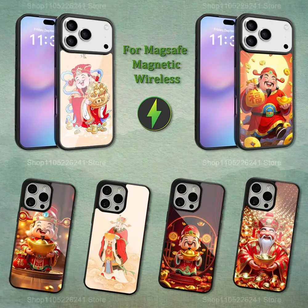 

Painting God Of Wealth For iPhone 12,14,11,15,13,16,17,For Magsafe,Plus,Mini, Pro,Max,Magnetic Wireless Charging Case