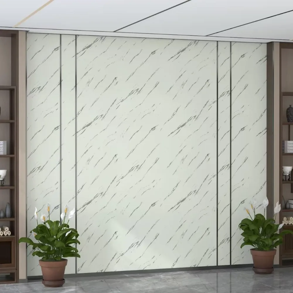 ورق اتصال رخامي قابل للتقشير واللصق لطاولات المطبخ: 393.7 × 48 بوصة، مظهر جرانيت ناعم باللون الأبيض العاجي