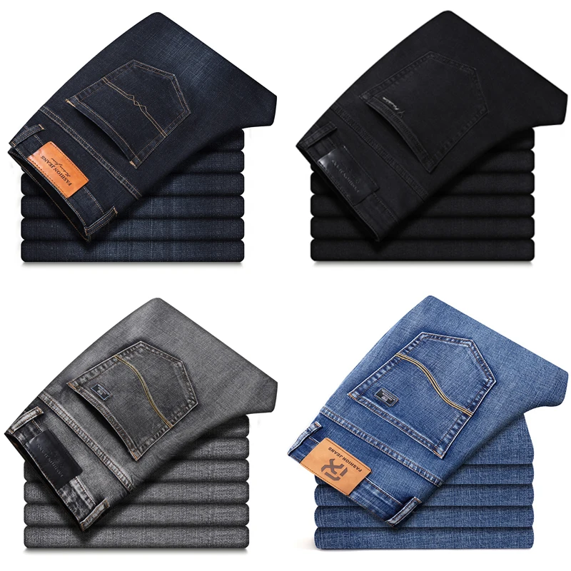 2022 New Men's Stretch Regular Fit Jeans Business Casual Classic Style Fashion Denim Trousers Male Black Blue Gray Pants images - 6