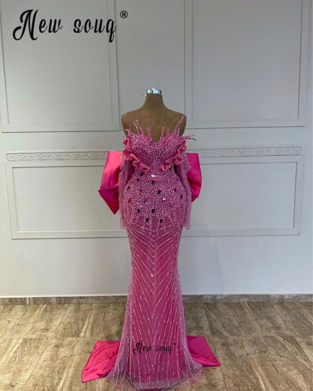 Vestido de festa coral rosa frisado para meninas, querida chique, vestidos de formatura com grande arco nas costas, luxo