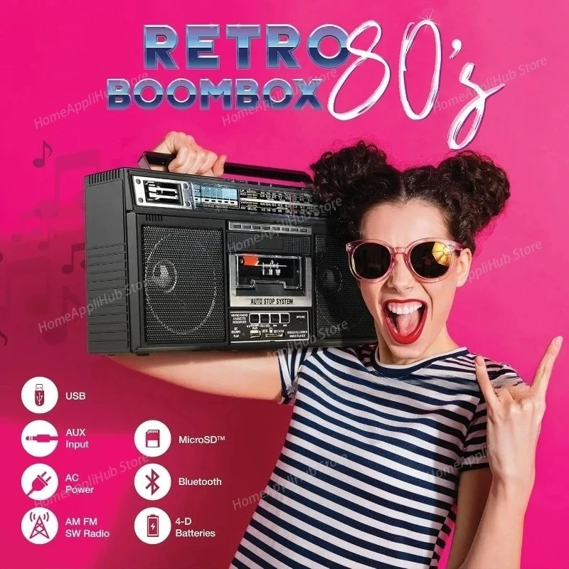 Retro Nostalgic Tape Recorder Cassette Player All-wave Band FM/SW/AM Radio Portable Bluetooth Card Speaker Outdoor Stereo Sound