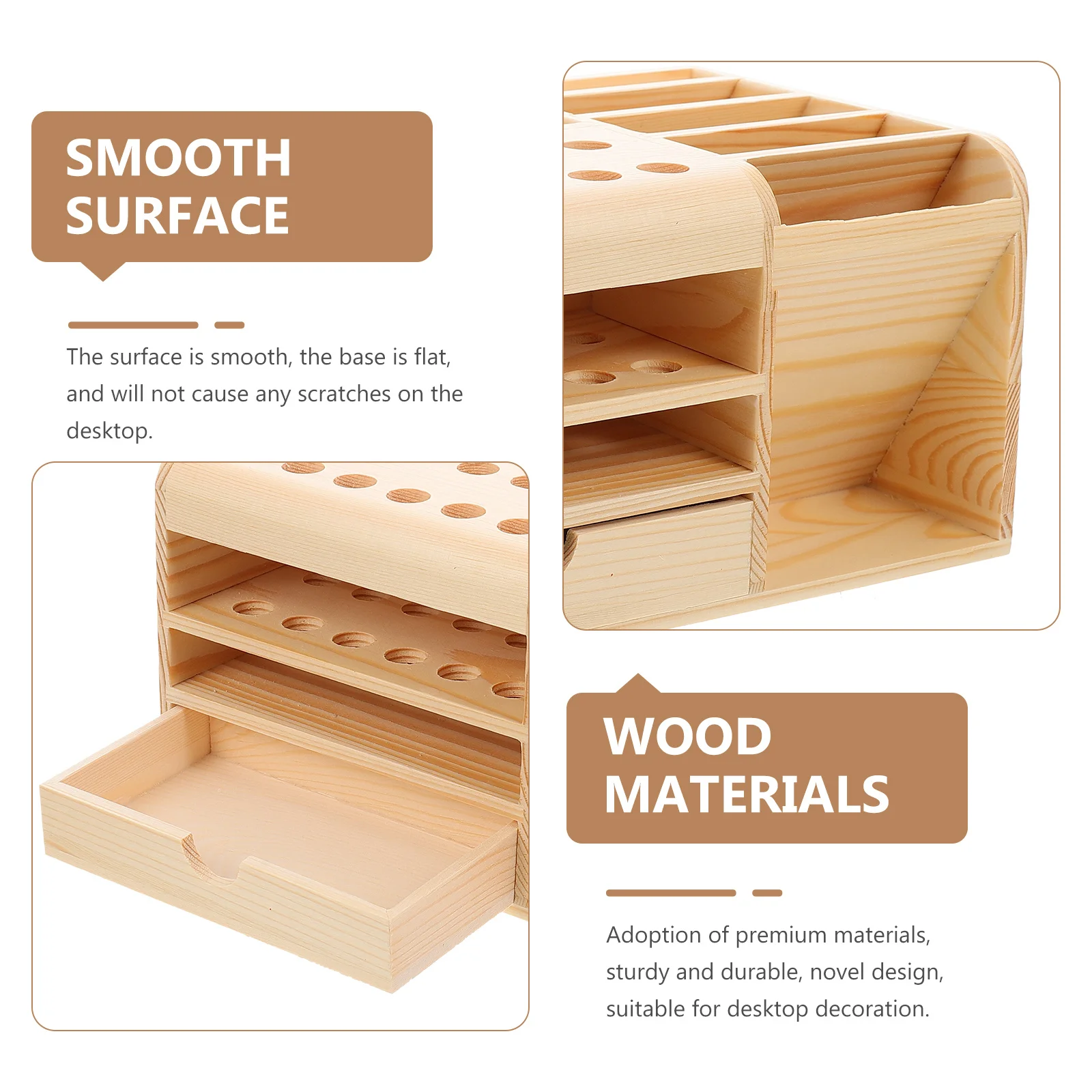 

Stationery Organizer Box Beige Desktop Storage Container for Remote Controls Pens Office Supplies Multi-Grid Holder Space-Saving