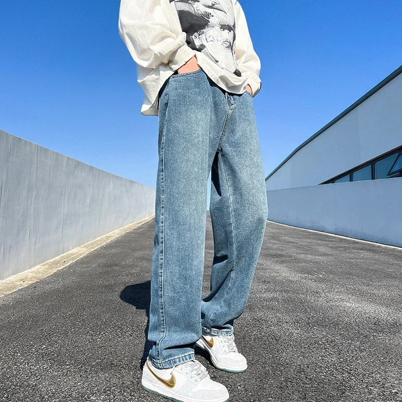Men's Jeans Spring Autumn Extend Straight Vintage Blue Casual Baggy Jeans Korean Trousers Classic Wide Leg Fashion Denim Pants
