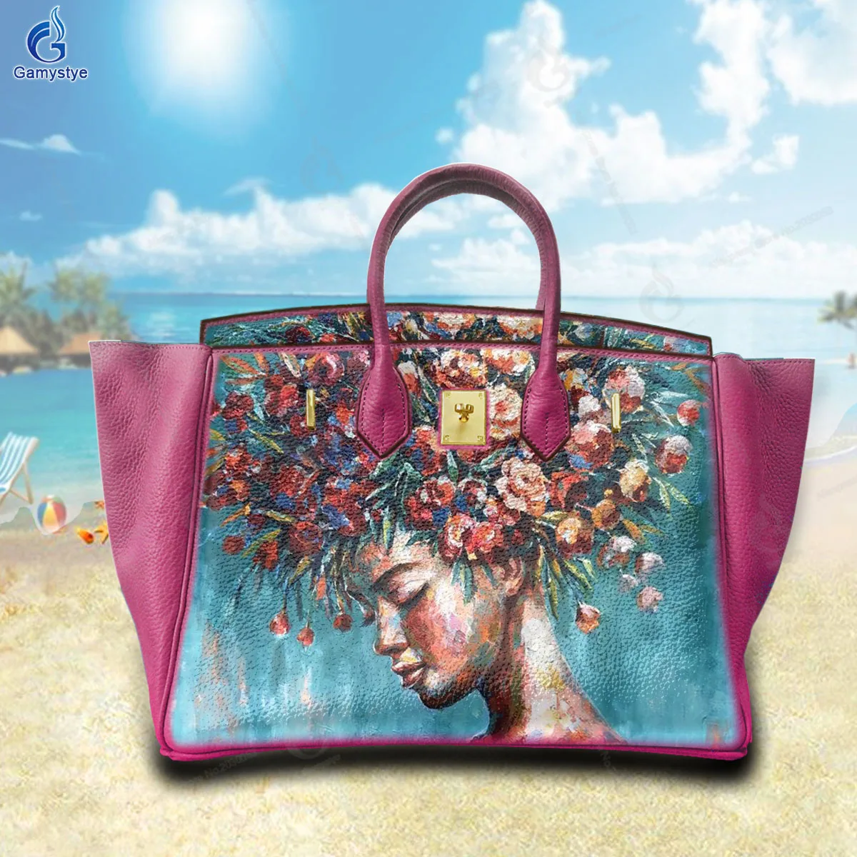 

Women Bags Top-Handle Bags Cross Body Bags Bolsas Marcas Artistic Lady Portrait Genuine Leather Art Hand-Painting Customize Tote