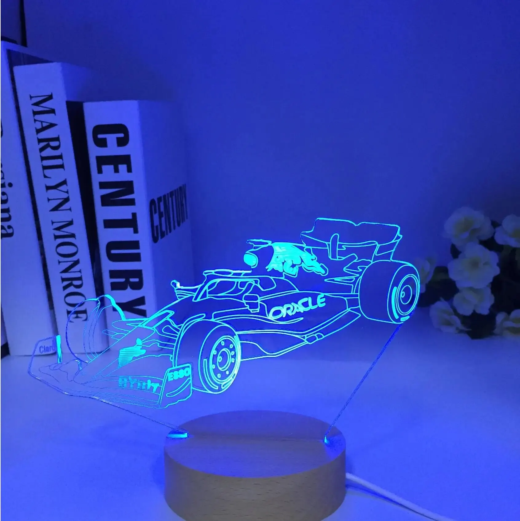 3D Illusion Lamp F1 Wooden Sports Car Nightlight for Child Bedroom Decor Color Changing Atmosphere Event Prize Led Night Light