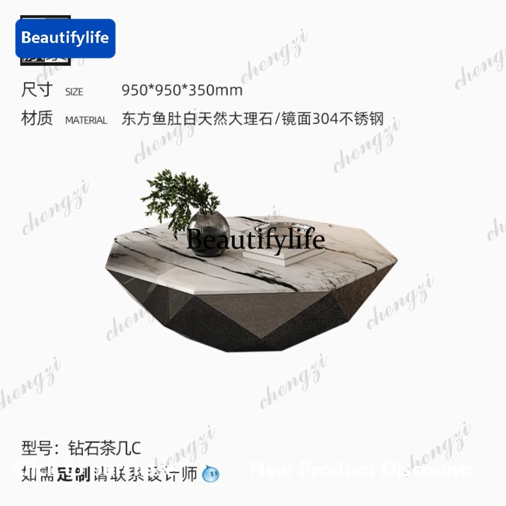 

PP Luxury stone coffee table special-shaped high-end designer light luxury fish belly white natural marble coffee table