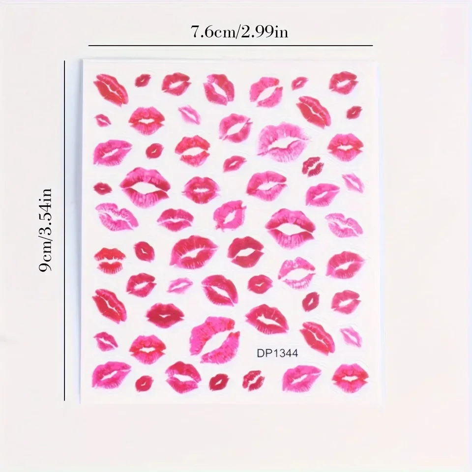 CALCOMANÍAS DE ARTE DE UÑAS CON CORAZONES Y BESOS, ADHESIVAS, ACABADO MATE, FÁCILES DE USAR, DE UN SOLO USO 5