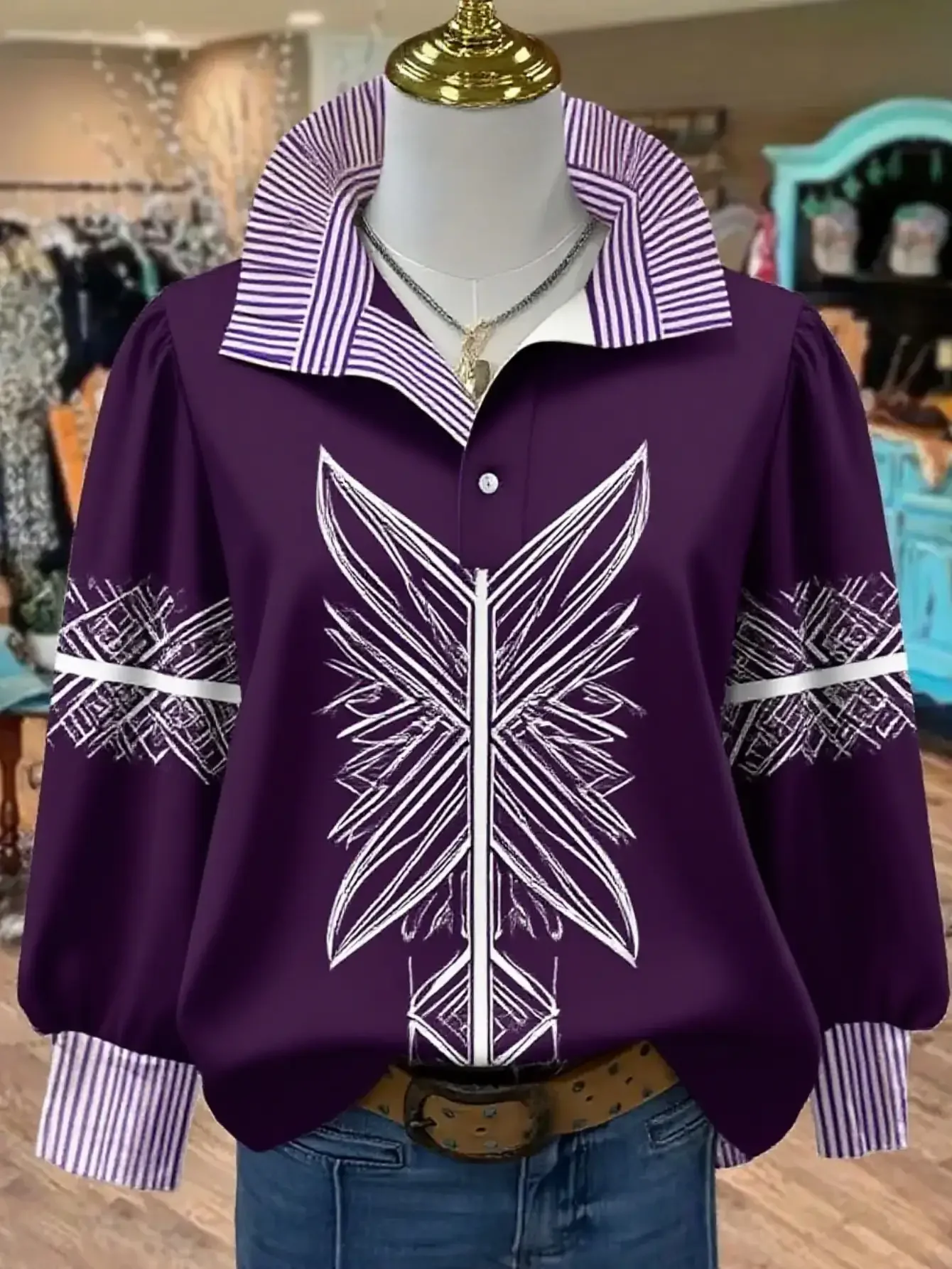 Ladies' 2026 New Arrival Top: Retro Fashion Shirt, Simple and Versatile for Any Occasion,Purple striped shirt