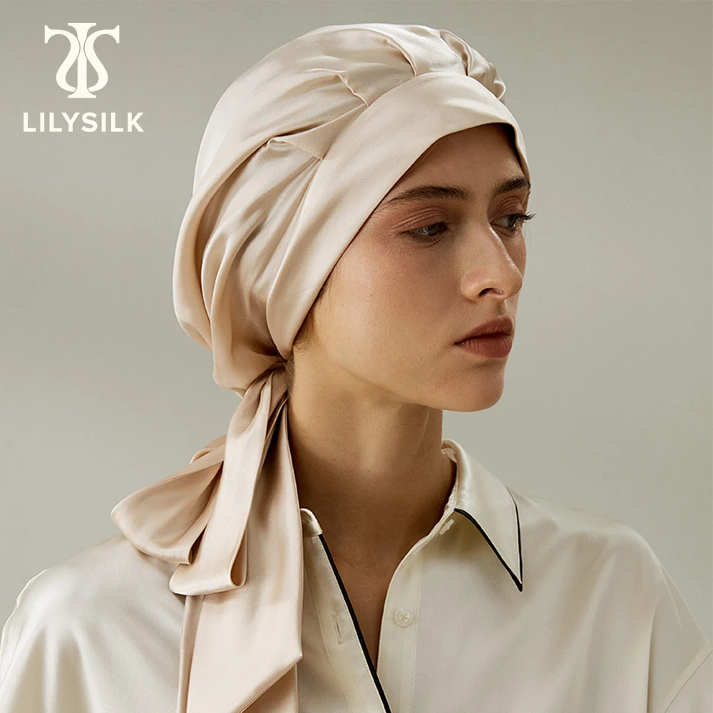 

LILYSILK Silk Bonnet New in Elastics Band with Long Tie Sleep Cap Hair Care Casual Matching Accessories Turban Free Shipping