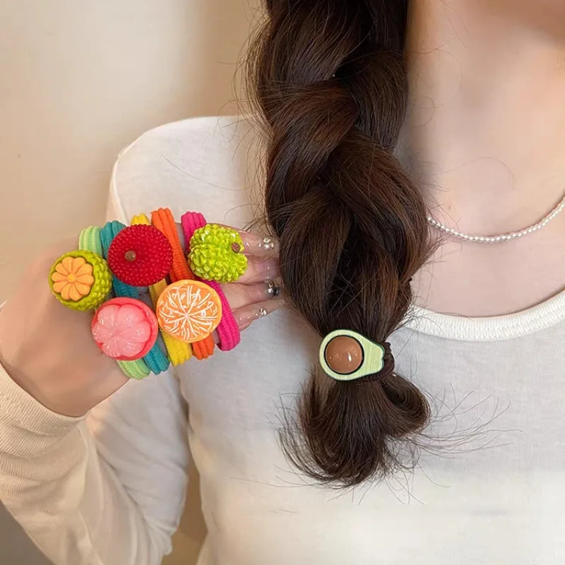 

6PC Fashion 3D Lifelike Fruit High Elasticity Hair Ties Ropes for Women Girls Bright Color Ponytail Holder Hair Accessories