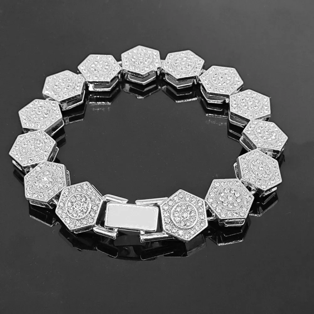 

Hip Hop 12mm Clustered Hexagonal Tennis Cuban Chain Anklet Jewelry Bling Iced Out Aaa+ Rhinestones Bracelet For Men Women