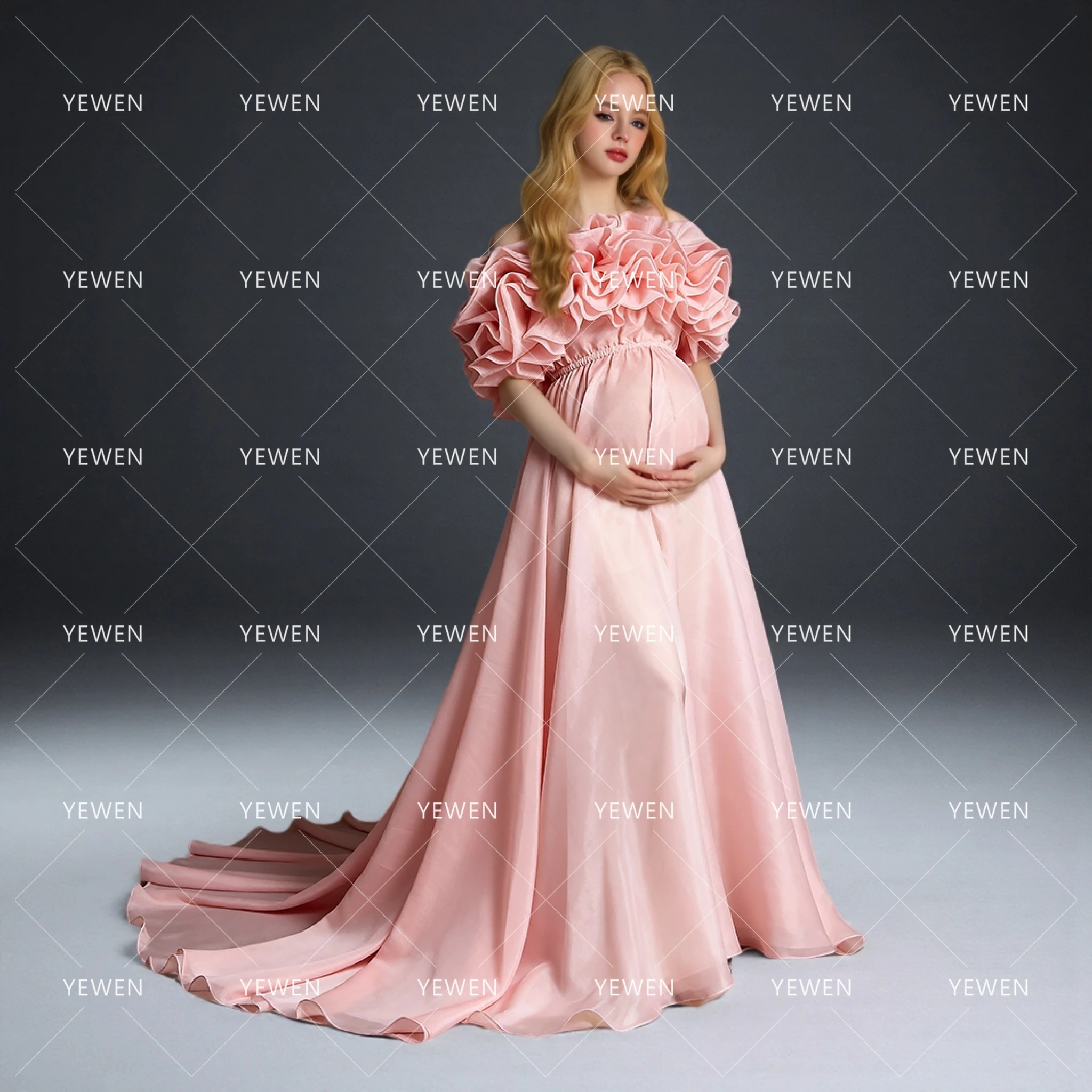 women's light pink off the shoulder dress for pregnancy PinkBlush Solid Fitted Simple Pearl Pink Off Shoulder