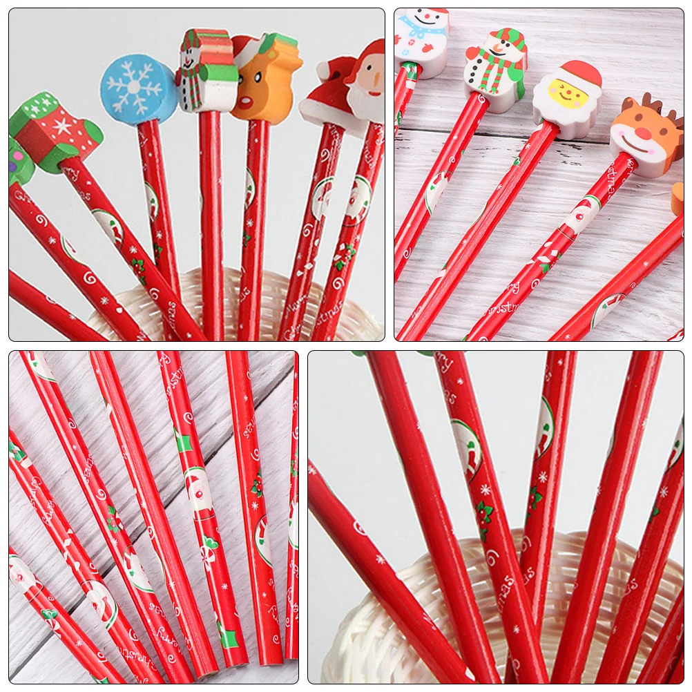 

20 Pcs Christmas Pencils Stationery Kids Cartoon Erasable TPR School Supplies Colorful Creative Writing Drawing