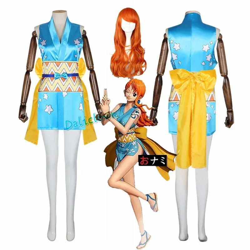 

Anime One Wano Piece Nami Cosplay Costume Set Kimono Dress Outfit Wig Suit Halloween Party Costume Props