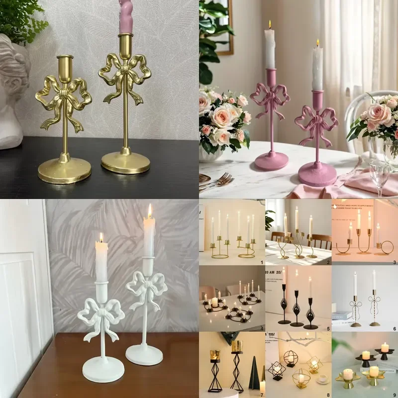Vintage French Wrought Iron Bow Candlestick Wedding Decoration Butterfly Gold Home Decor