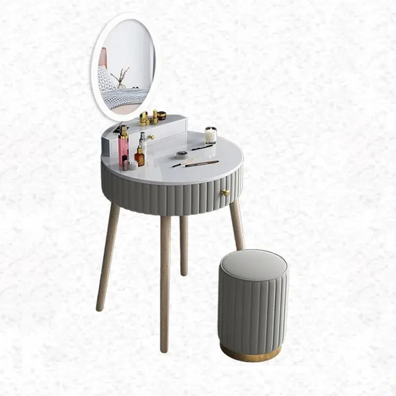 

Customize.Nordic Exquisite Minimalist Round Dresser with Makeup Mirror and Stool