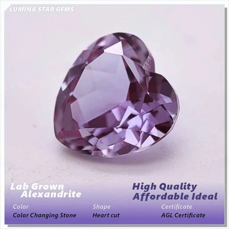 

Lab Grown Alexandrite Stone Heart Cut change from Green to Purple High quality for Jewelry Making Selectable AGL Certificate z