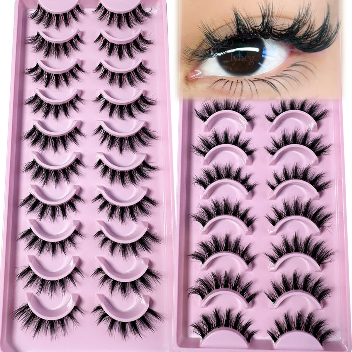20Pairs Manga Cat Eye Style Natural Look False Eye Lashes With Clear Band Wispy Fluffy And Soft Faux Mink Lashes Makeup