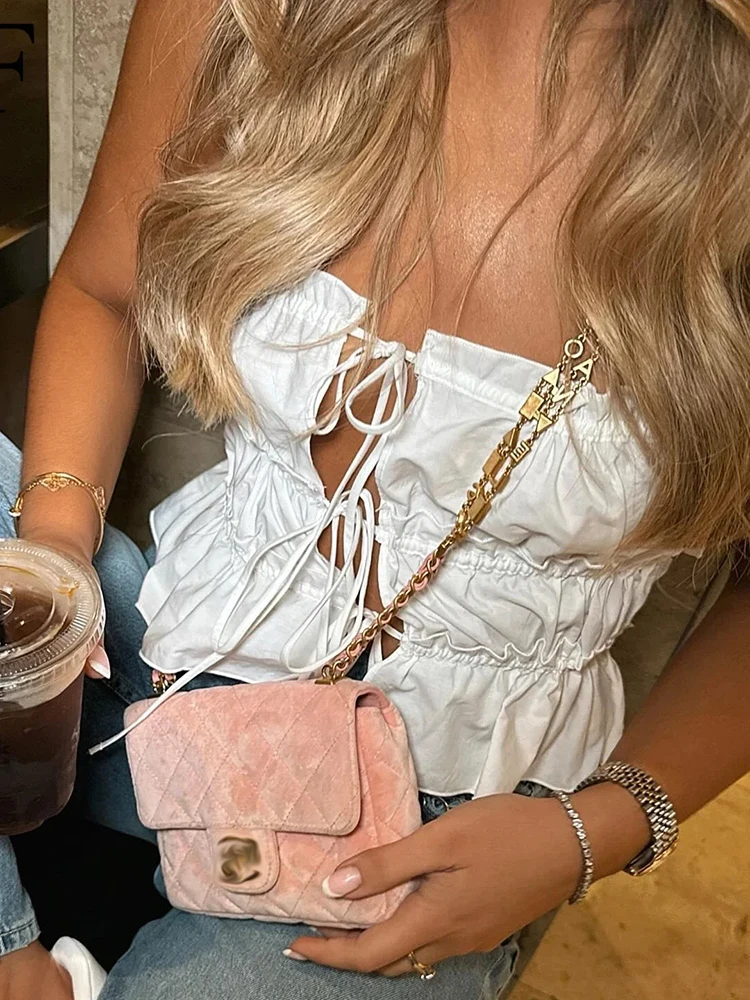 

Женская Мода Лето Лук Поплин Camisole Топ Ruched Sexy Hollow Chic Жилет Соломы Оборка Без Рукавов Топ Mujer