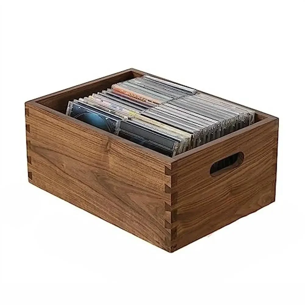 Estante de almacenamiento de discos, soporte de vinilo, caja de cubos de estilo Vintage, construcción de nogal negro, protege 50 discos, colección elegante