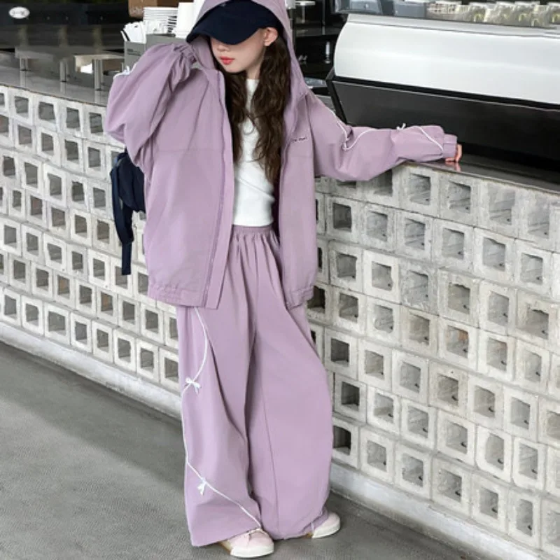 

Girls Clothes Set 2025 Spring Autumn 2Pcs Children's Stylish Bow Jacket and Pants Sports Suits School Kids Casual Tracksuit