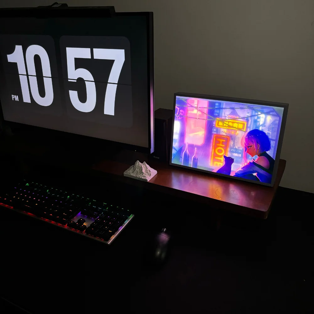 Anime cyberpunk neon luz noturna decorativa, plugue USB HD 3 cores escurecimento, moldura de foto minimalista, decoração moderna sala de esportes