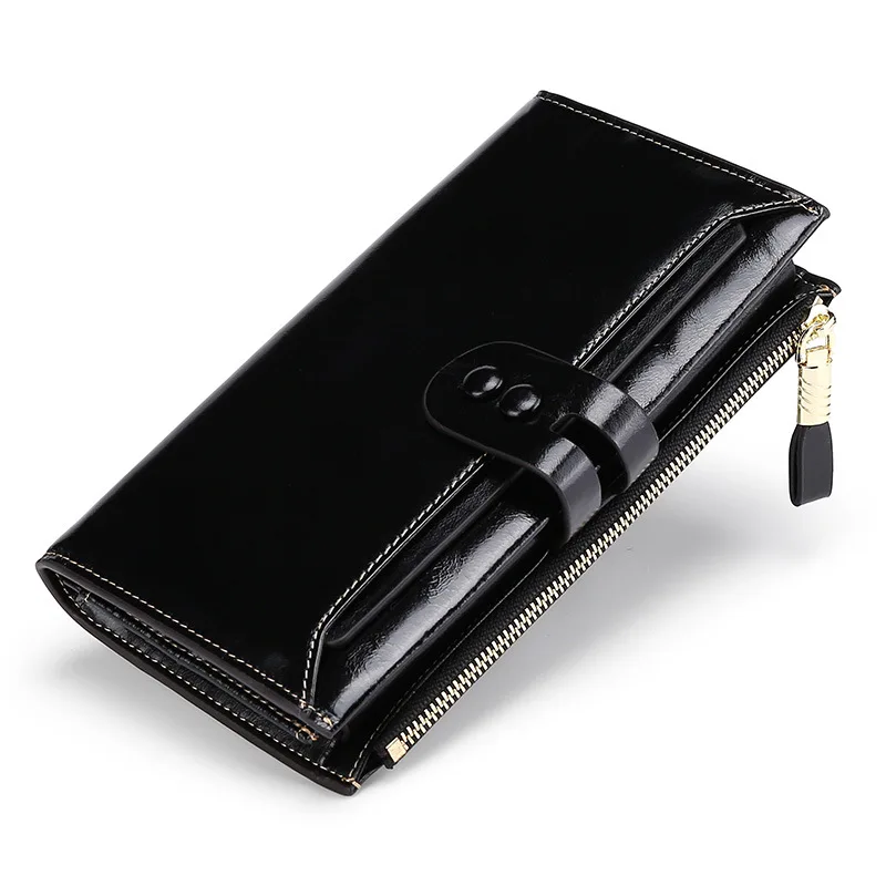 Genuine Leather Women's Long Wallet Ladies' High-quality Coin Purse RFID Anti Magnetic Card Bag, Retro Oil Wax Cowhide Wallet