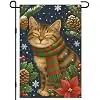 Merry Christmas Smiling Cat Garden Flag 12x18 Inch Double Sided Small Burlap Holiday Dark Blue Yard Flag for Outside Winter  jjp