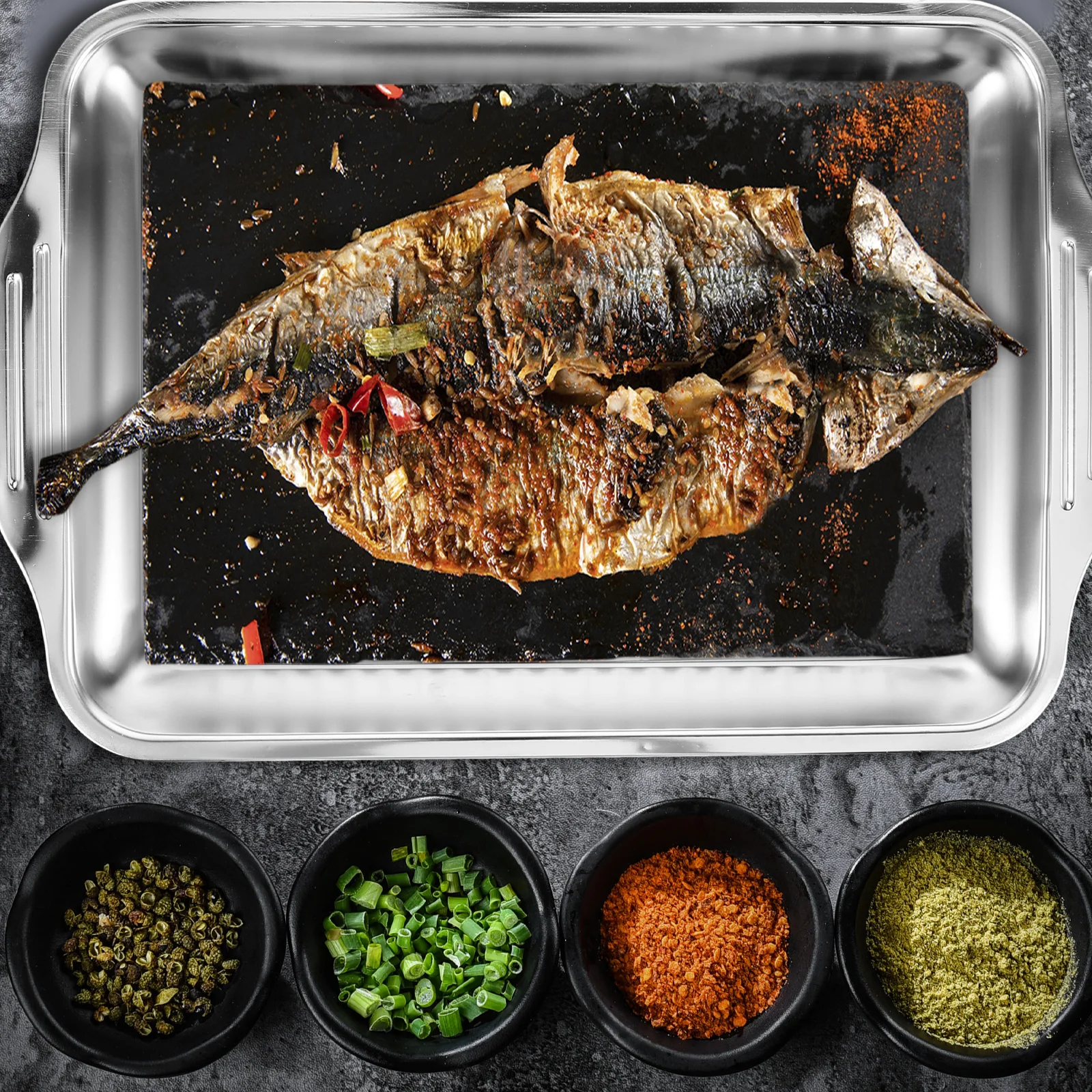 

Electromagnetic Stove Grilled Fish Pan Medium Size Rectangular Stainless Steel Roasting Tray Baking Plate Kitchen Tool